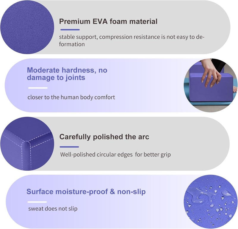 Corsiampoo Yoga Blocks, 9x6x4 Inches, Supportive Eva Foam Blocks, Sturdy Non Slip Yoga Block for Pilates Meditation, Stretching and Toning, Yoga Accessories - Image 3